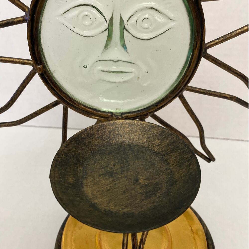 Large Vintage Celestial Face Sun God Metal Glass Candle Holder Votive Witchy 90s - Picture 8 of 14